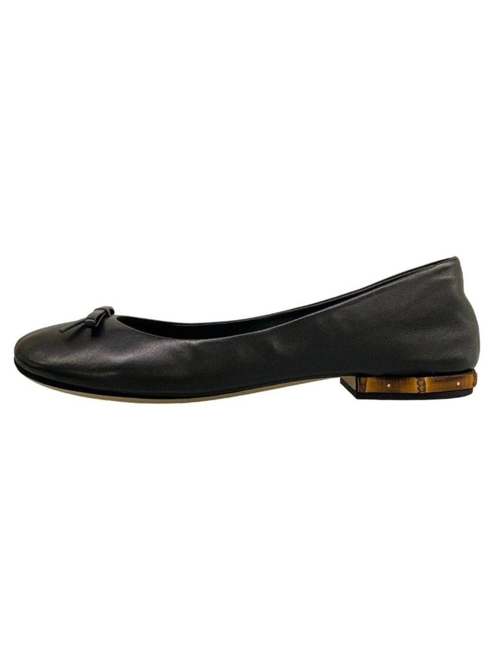 Gucci Flat Shoes Bamboo with Ballet Black Ribbon Leather